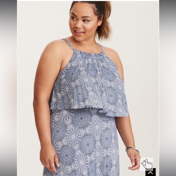 Torrid Maxi Jersey Knit Tiered Dress Mandala Print Blue Plus Size 1X - Picture 1 of 11